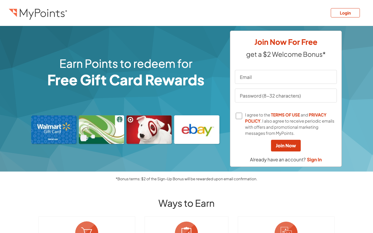 MyPoints homepage