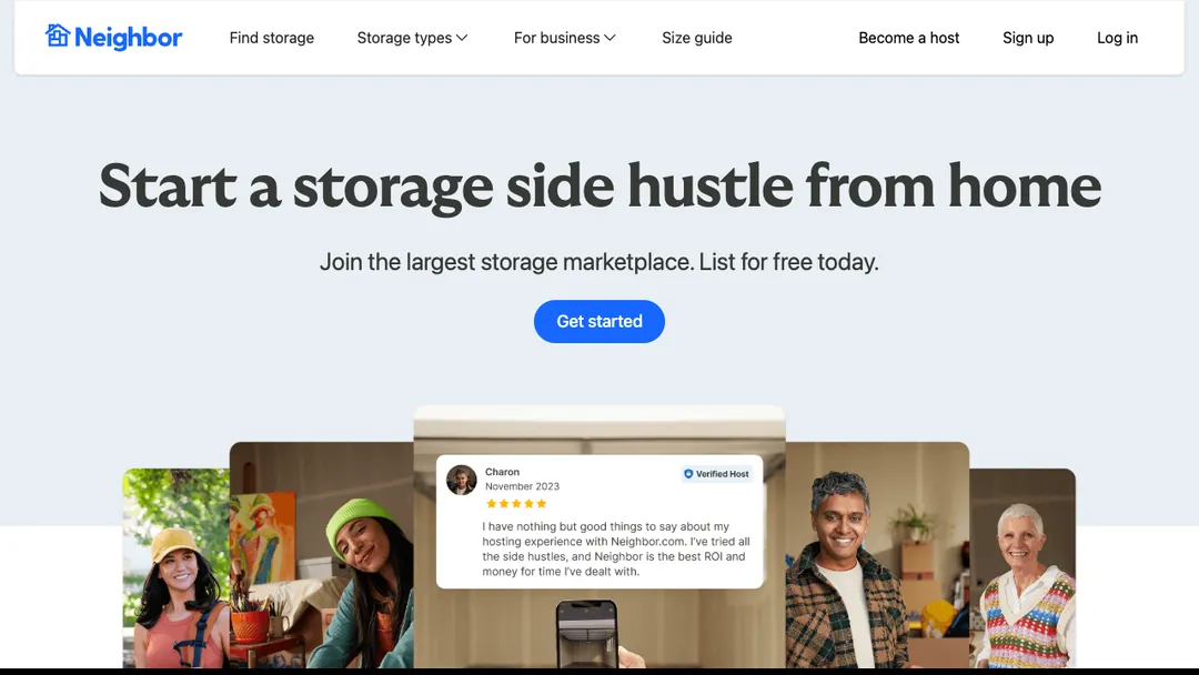 Neighbor host page saying Start a storage side hustle from home
