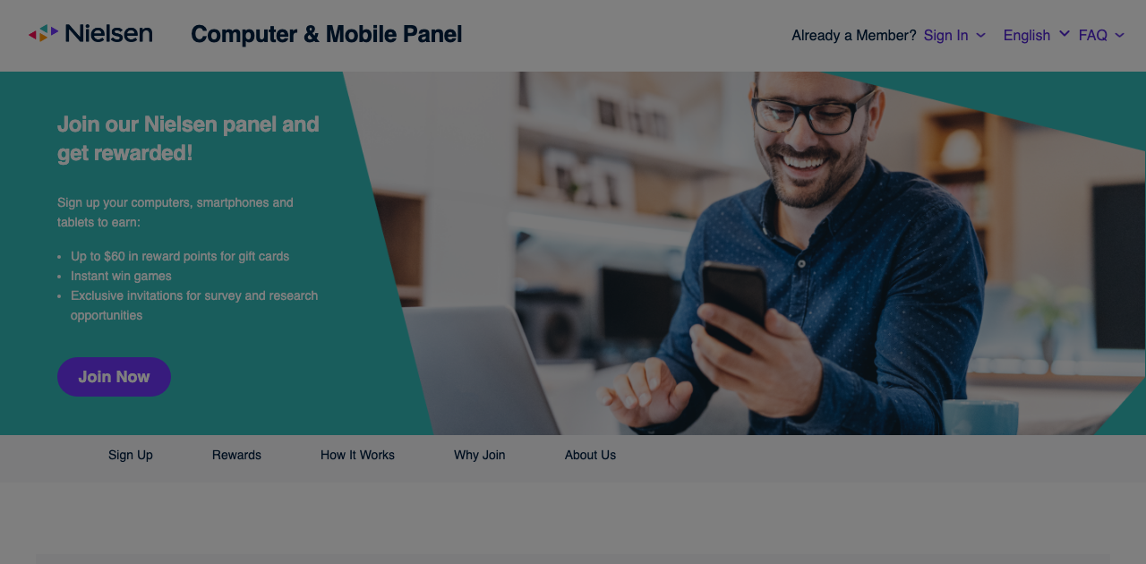 Nielsen Computer and Mobile Panel signup page