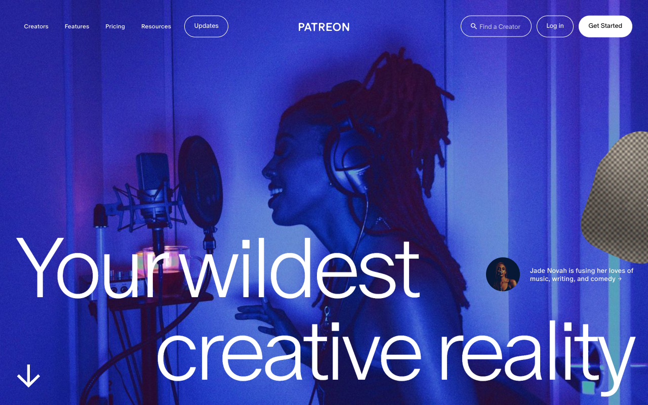 Patreon homepage screenshot