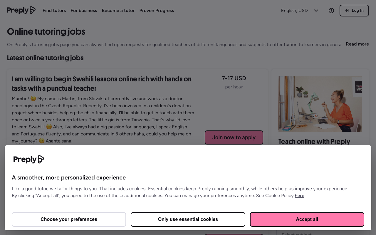 Preply homepage screenshot