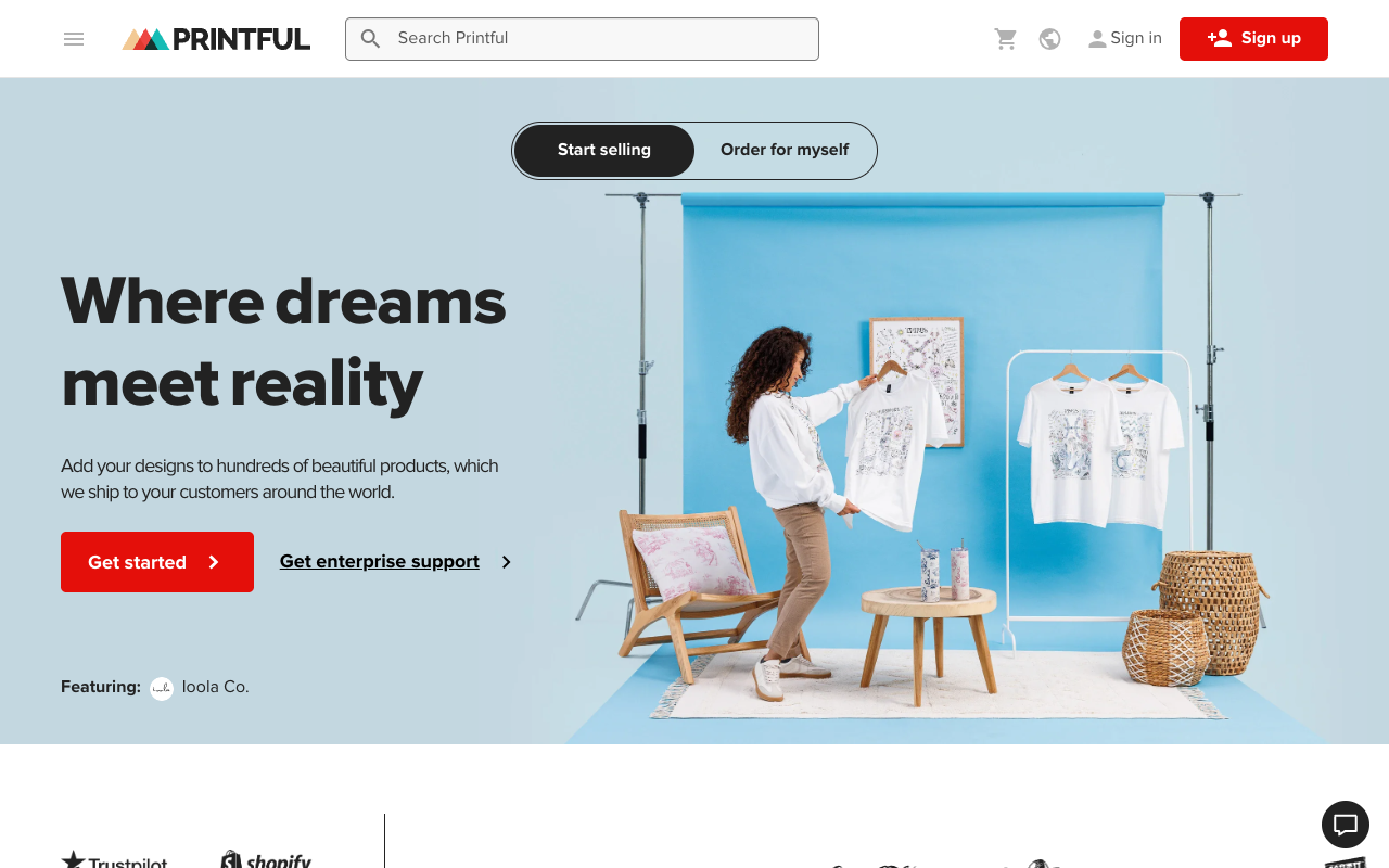 Printful homepage screenshot