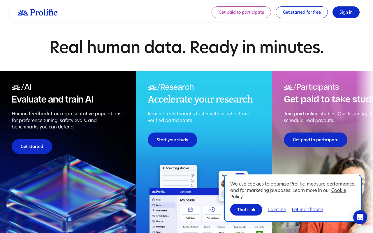 Prolific homepage screenshot