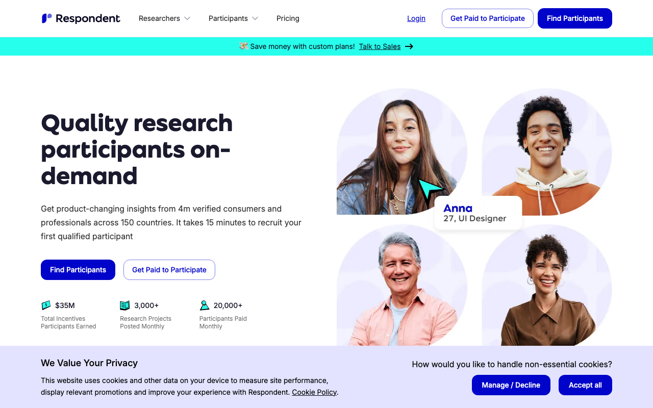 Respondent homepage screenshot