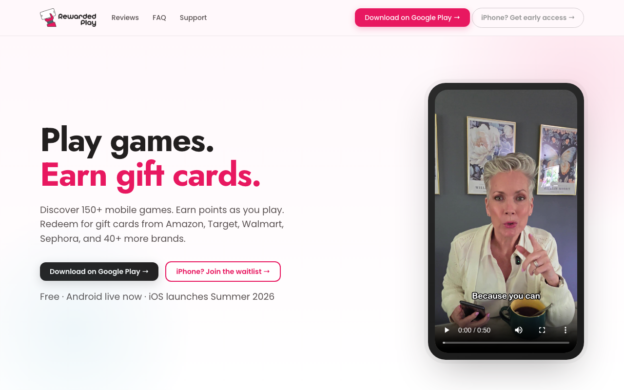 Rewarded Play homepage screenshot