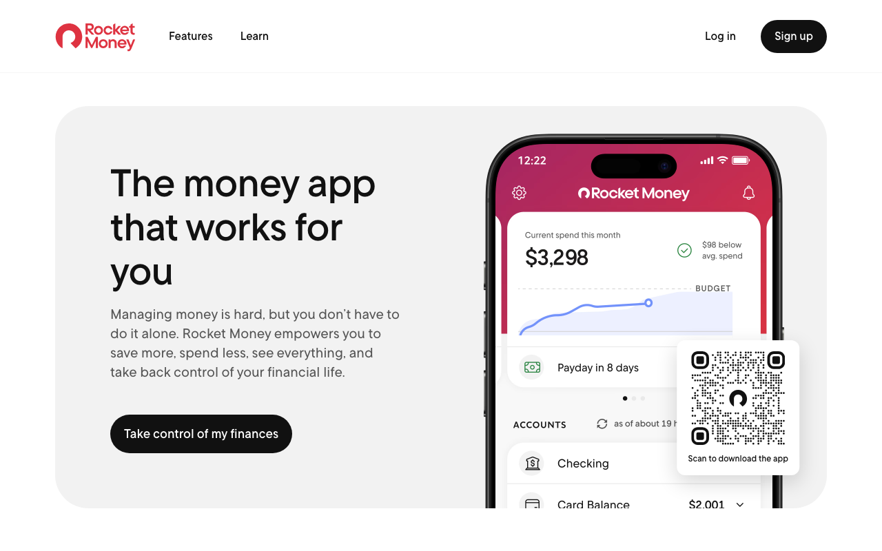 Rocket Money homepage screenshot