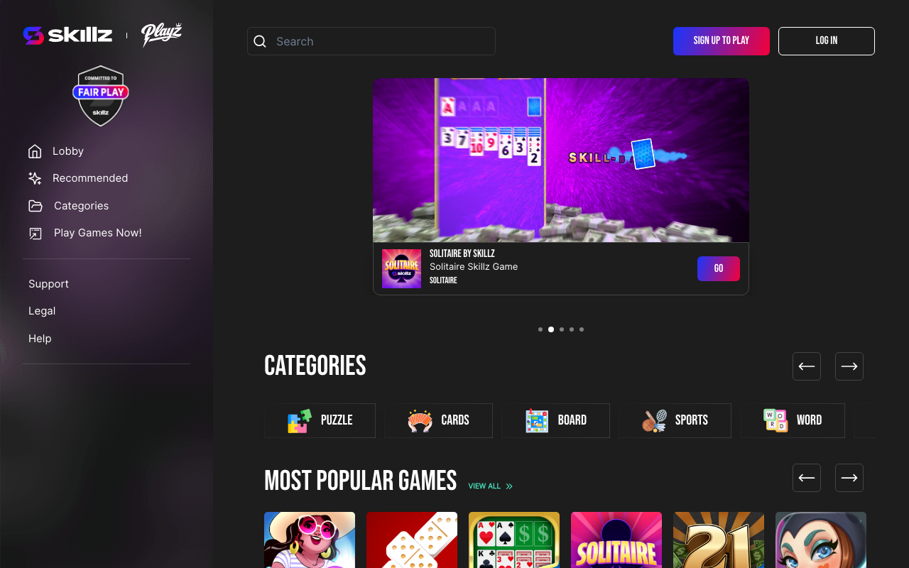 Skillz homepage screenshot
