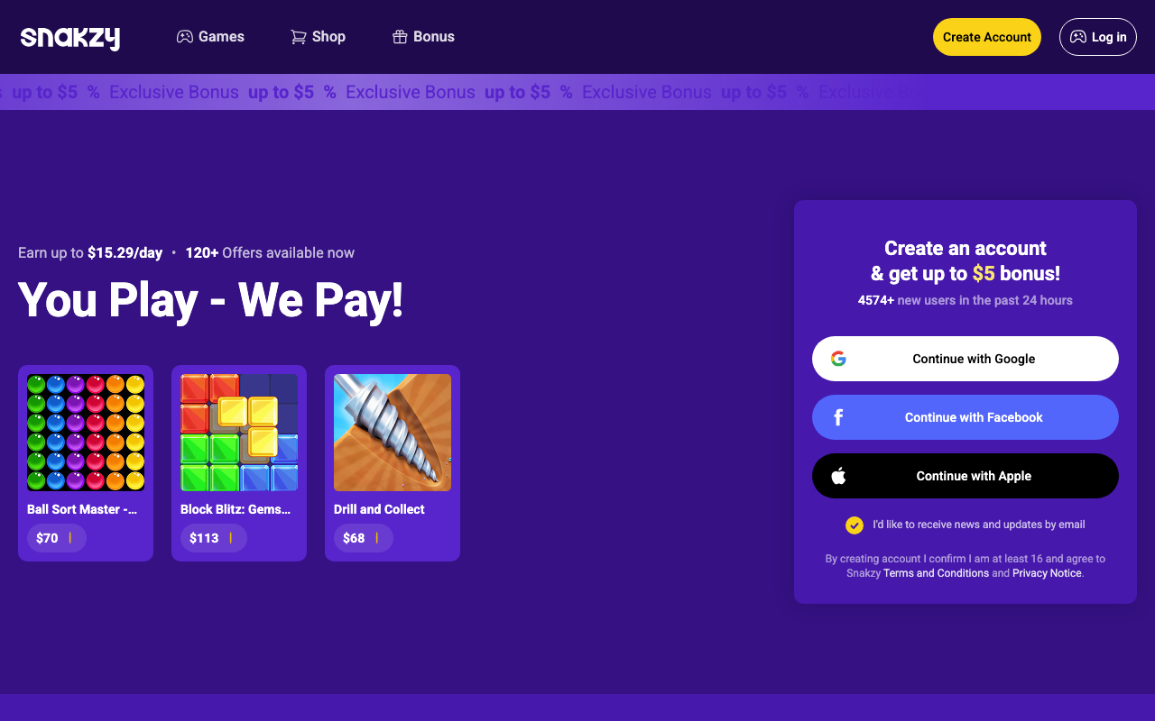Snakzy homepage