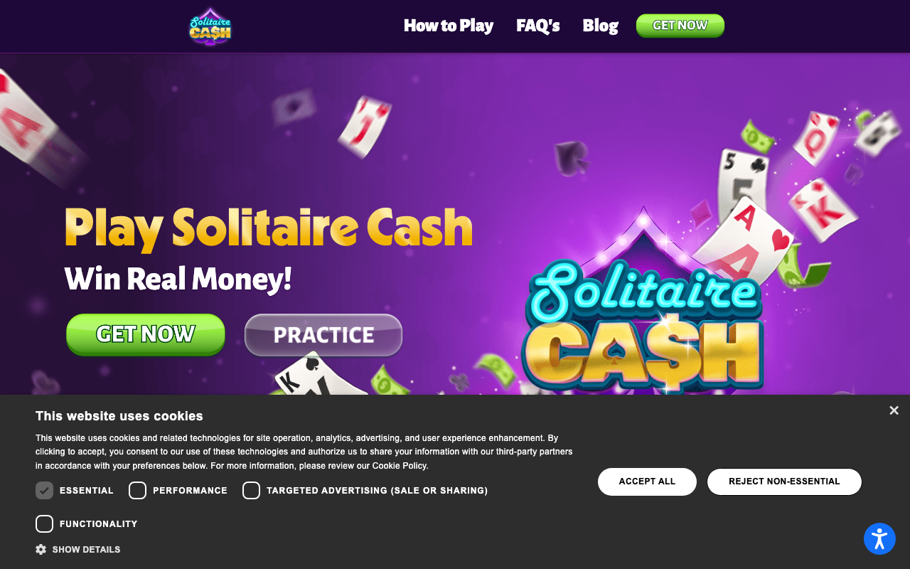 Solitaire Cash homepage screenshot