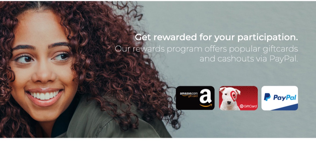 Survey Junkie rewards section showing Amazon and Target gift cards plus PayPal cashout options