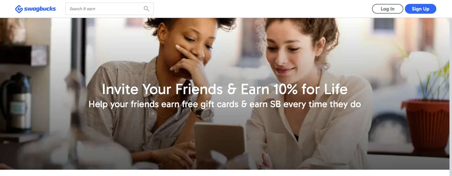 Swagbucks invite page that says Invite Your Friends and Earn 10% for Life
