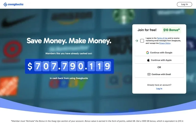 Swagbucks homepage for earning rewards online
