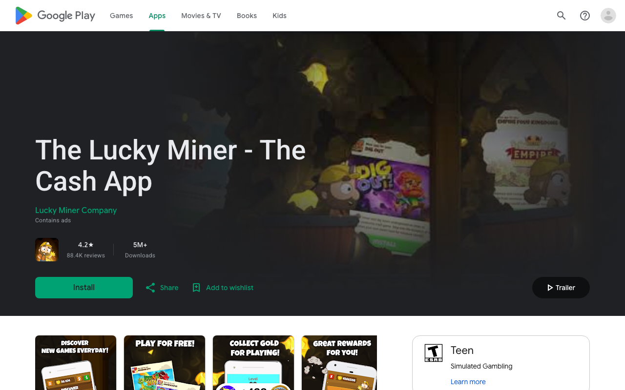 The Lucky Miner Google Play listing screenshot
