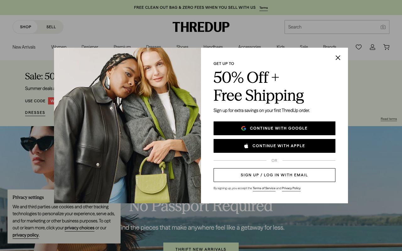 ThredUp online consignment store for selling outgrown clothes
