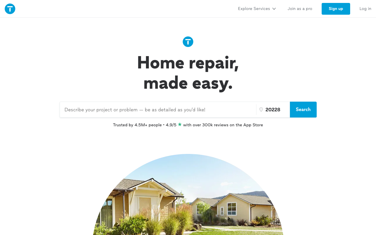 Thumbtack homepage where local pros get booked for events and photography