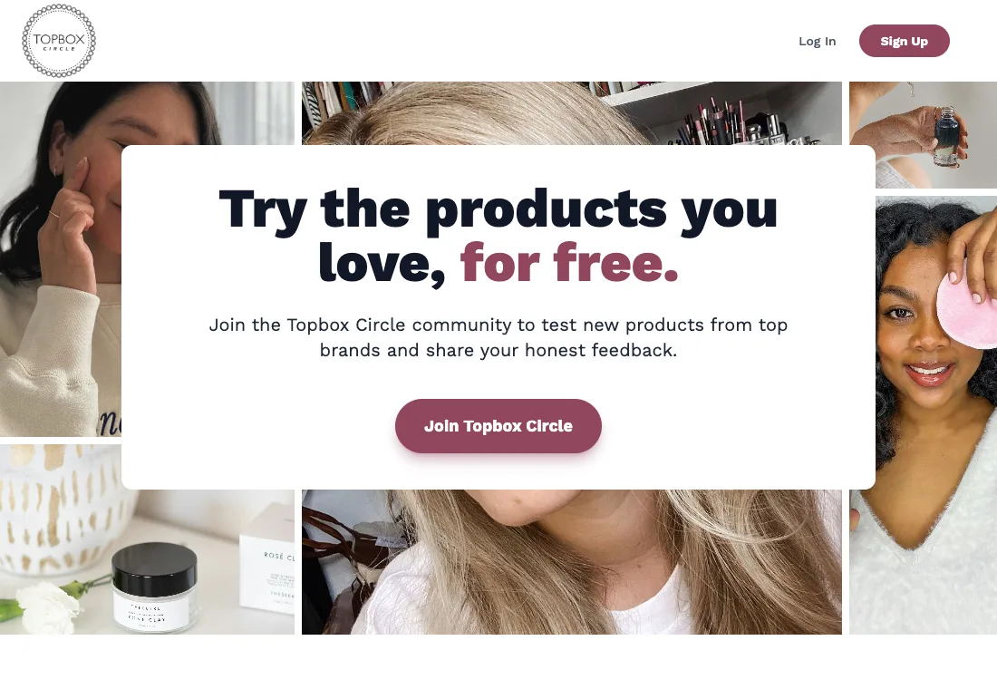 Topbox Circle homepage for testing products for free