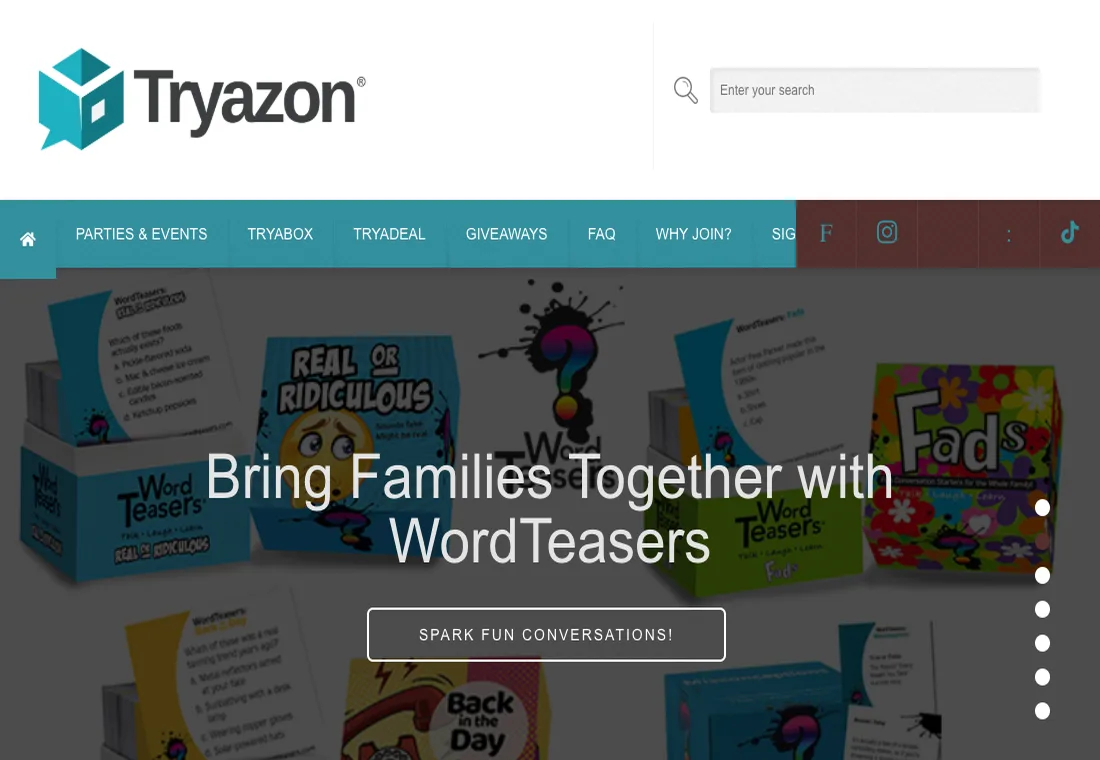 Tryazon homepage for hosting product parties