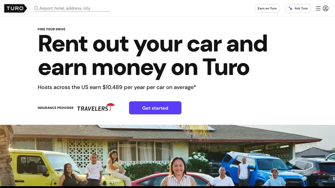Turo page saying Rent out your car and earn money on Turo