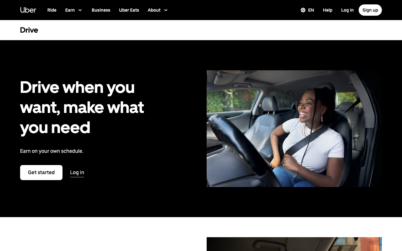 Uber driver signup page screenshot
