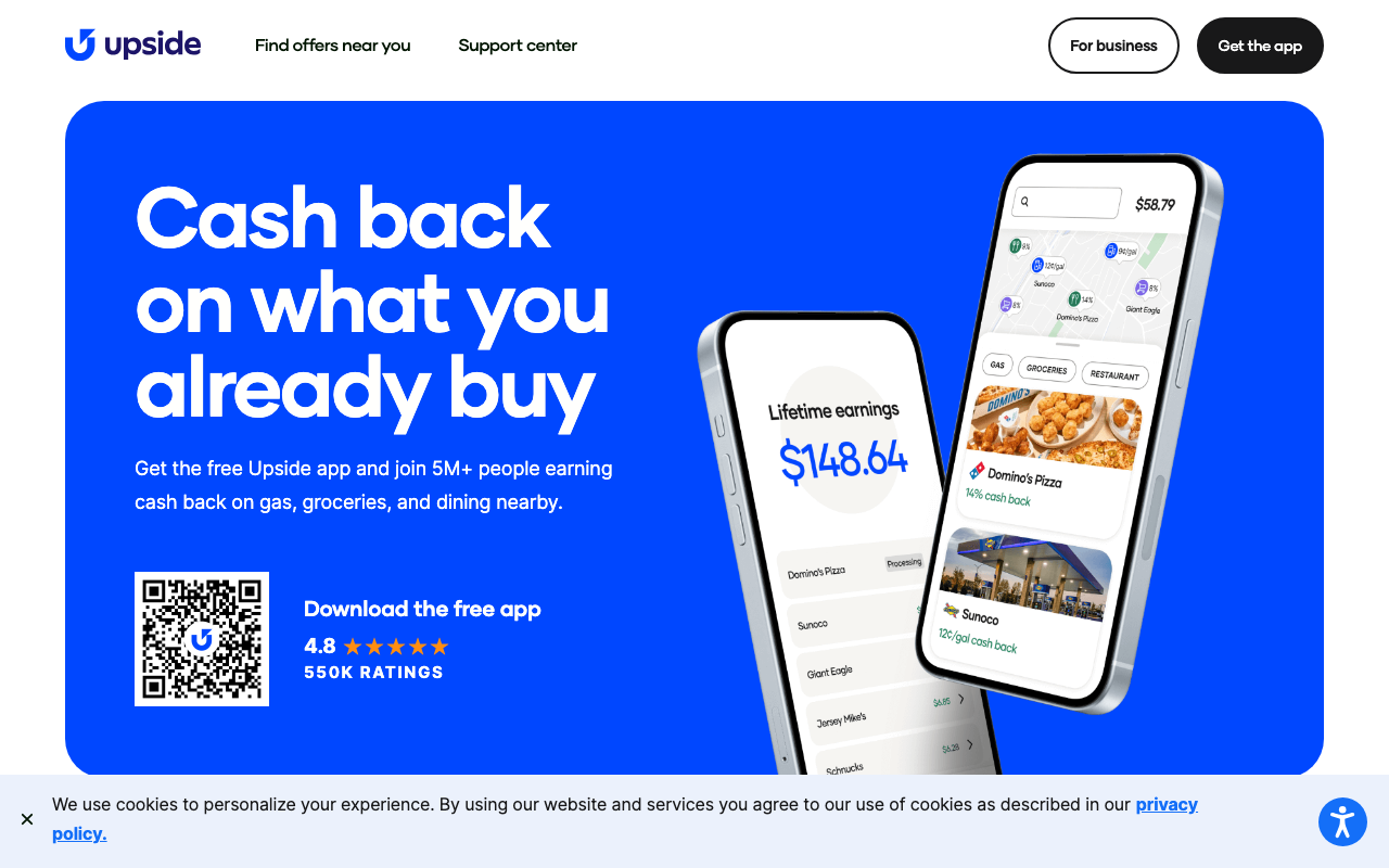 Upside homepage
