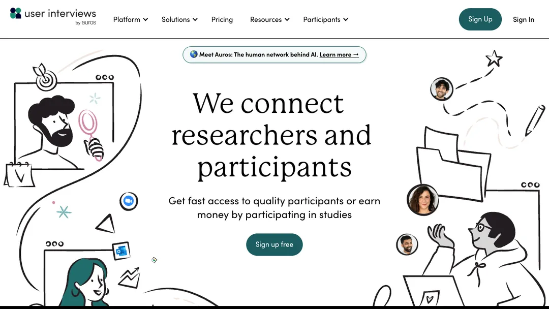 User Interviews homepage saying We connect researchers and participants