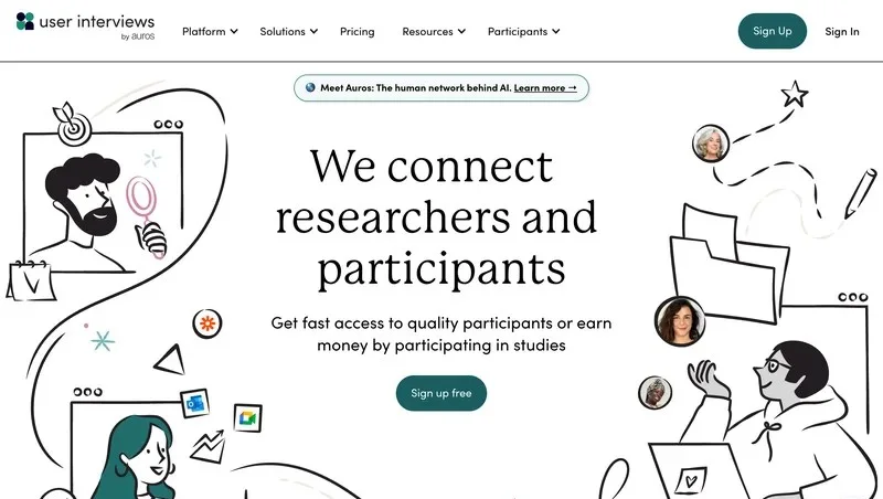 User Interviews homepage inviting people to earn money by taking part in research studies