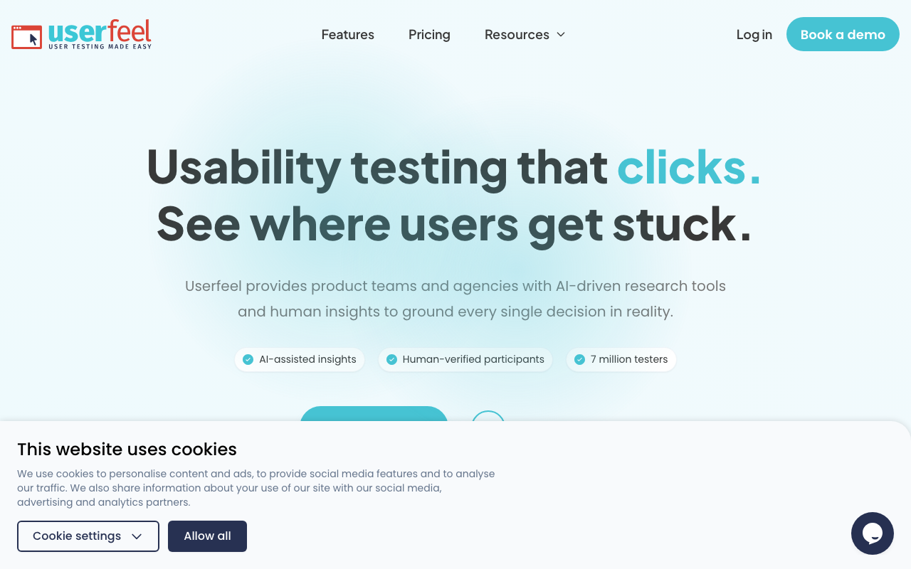 Userfeel homepage screenshot