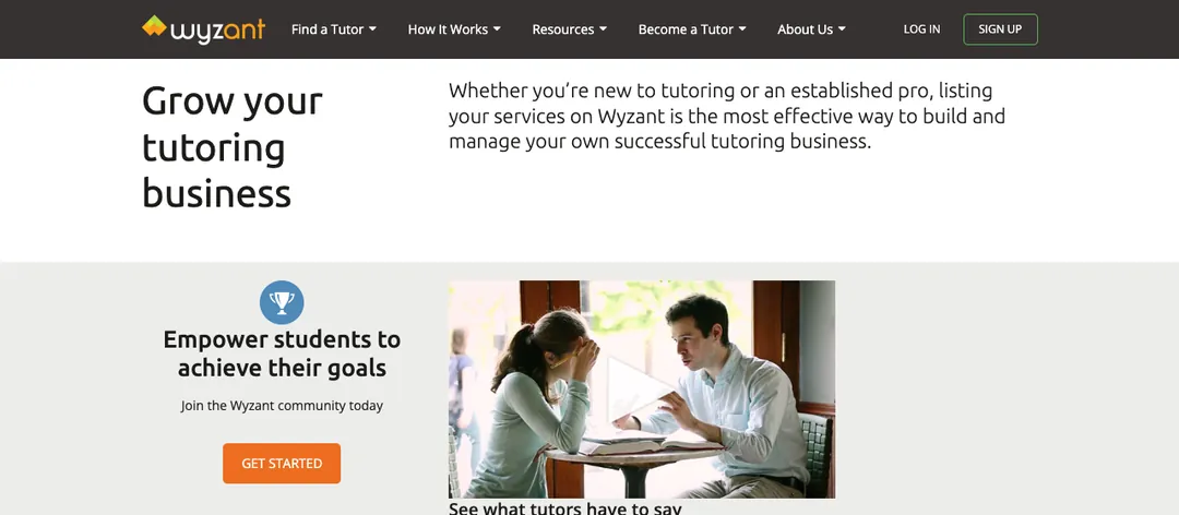 Wyzant tutors page saying Grow your tutoring business