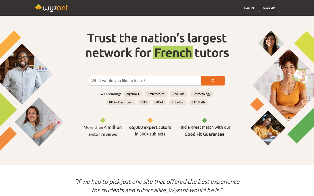 Wyzant homepage screenshot